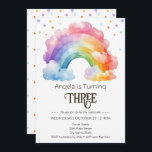 Invitation 3e anniversaire aquarelle Rainbow Kids<br><div class="desc">Amusant watercolor arc-en-ciel la fête des enfants. Disponible en téléchargement numérique imprimable. Idéal pour toute saison. Construisons quelque chose d'amusant pour votre petit à l'occasion de leur anniversaire ! Personnalisé,  personnalisé,  éditable téléchargement électronique aquarelle,  couleurs vives et pastel. illustration lunatique,  confetti,  script</div>
