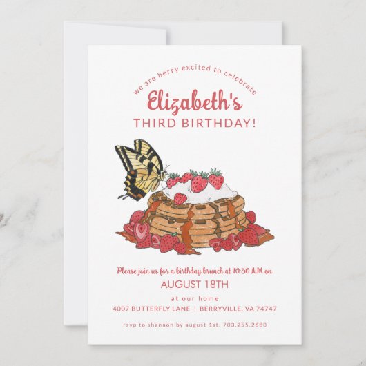 Invitation 3e anniversaire Berry Brunch Fraises (Devant)