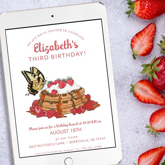 Invitation 3e anniversaire Berry Brunch Fraises