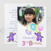 Invitation 3e anniversaire de fête Princesse Ours Photo perso (Devant / Derrière)
