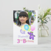 Invitation 3e anniversaire de fête Princesse Ours Photo perso (Debout devant)