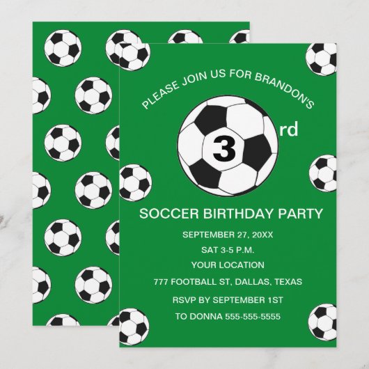 Invitation 3e anniversaire de la fête de football Green Boys  (Devant / Derrière)