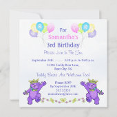 Invitation 3e anniversaire de la fête Princesse Bear Balloons (Dos)