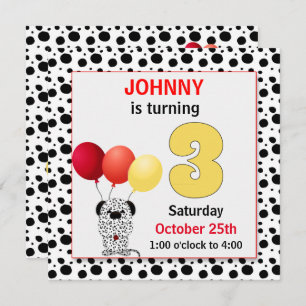 Invitation 3e anniversaire de l'enfant Dalmatien rouge et jau