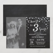 Invitation 3e anniversaire de mariage tableau noir argent (Devant / Derrière)