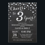 Invitation 3e anniversaire de mariage tableau noir argent<br><div class="desc">3e anniversaire de mariage Invitation tableau noir et argent. Troisième anniversaire de mariage. Fond diamanté tableau noir et paillettes argentées. Confettis argentés. Anniversaire adulte. Fête d'anniversaire pour homme ou femme. Pour une personnalisation plus poussée, veuillez cliquer sur le bouton "Personnaliser" et utiliser notre outil de conception pour modifier ce modèle....</div>