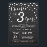 Invitation 3e anniversaire de mariage tableau noir argent<br><div class="desc">3e anniversaire de mariage Invitation tableau noir et argent. Troisième anniversaire de mariage. Fond diamant paillettes noir et argent. Confettis argentés. Anniversaire adulte. Fête d'anniversaire homme ou femme. Pour une personnalisation supplémentaire,  veuillez cliquer sur le bouton "Personnaliser" et utiliser notre outil de conception pour modifier ce modèle.</div>