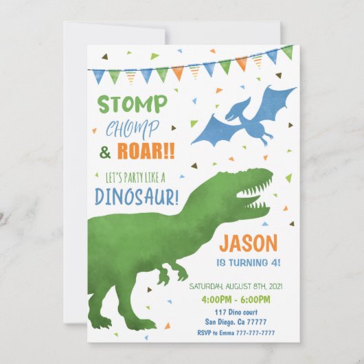 Invitation 3e anniversaire Dinosaur (Devant)