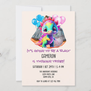 Invitation 3e anniversaire Dinosaure coloré pour être une exp