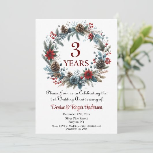 Invitation 3e anniversaire du Mariage hiver (Debout devant)