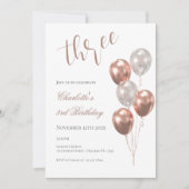 Invitation 3e anniversaire d'une fille, avec ballons beige (Devant)