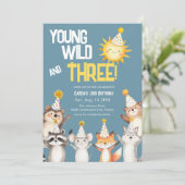 Invitation 3e anniversaire fête Casquette Forêt Animaux Anniv (Debout devant)