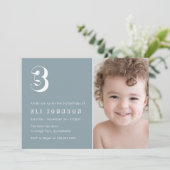 Invitation 3e anniversaire fête Dusty Blue Photo (Debout devant)