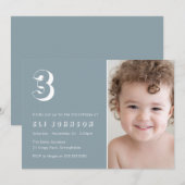 Invitation 3e anniversaire fête Dusty Blue Photo (Devant / Derrière)