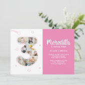 Invitation 3e anniversaire fille numéro 3 photo personnalisée (Debout devant)