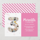 Invitation 3e anniversaire fille numéro 3 photo personnalisée (Devant / Derrière)