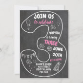 Invitation 3e anniversaire fille tableau noir numéro rose (Devant)
