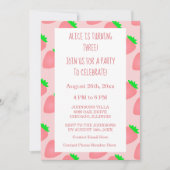 Invitation 3e anniversaire fraise rose bébé fille 2025 (Devant)