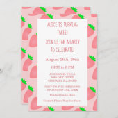 Invitation 3e anniversaire fraise rose bébé fille 2025 (Devant / Derrière)