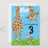 Invitation 3e anniversaire Giraffe et singe en herbe (Devant)