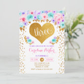 Invitation 3e anniversaire - Gold Heart Turquoise violet rose (Debout devant)