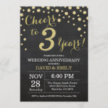 Invitation 3e anniversaire Mariage Chalkboard noir et or<br><div class="desc">3e anniversaire Mariage Chalkboard Black and Gold Invitation. Troisième anniversaire du Mariage. Chalkboard Black et Gold Parties scintillant Diamond Arrière - plan. Confetti d'or. Anniversaire adulte. Fête d'anniversaire d'une femme ou d'un homme. Pour plus de personnalisation, cliquez sur le bouton "Customiser" et utilisez notre outil de conception pour modifier ce...</div>