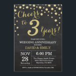 Invitation 3e anniversaire Mariage Chalkboard noir et or<br><div class="desc">3e anniversaire Mariage Chalkboard Black and Gold Invitation. Troisième anniversaire du Mariage. Chalkboard Black et Gold Parties scintillant Diamond Arrière - plan. Confetti d'or. Anniversaire adulte. Fête d'anniversaire d'une femme ou d'un homme. Pour plus de personnalisation, cliquez sur le bouton "Customiser" et utilisez notre outil de conception pour modifier ce...</div>