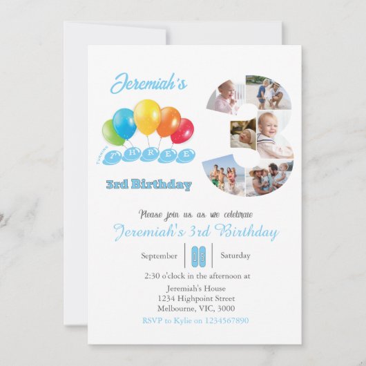 Invitation 3e anniversaire photo collage numéro 3 Garçon (Devant)