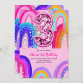 Invitation 3e anniversaire Rainbow Fun Parties scintillant (Devant / Derrière)