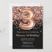 Invitation 3e anniversaire Rose noir Parties scint (Devant)