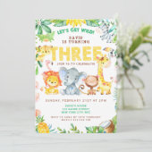 Invitation 3e anniversaire Safari Animaux Jungle Thème Zoo Tr (Debout devant)