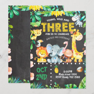 Invitation 3e anniversaire Safari Animaux Jungle Z