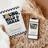 Invitation 3e anniversaire Smiley Face Bolt, Young, Wild & Th