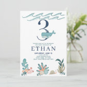 Invitation 3e anniversaire sous la mer Watercolor Whale (Debout devant)