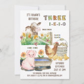 Invitation 3e anniversaire Trois I-E-I-O garçons Thème animal (Devant)