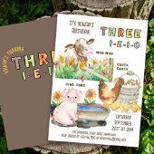 Invitation 3e anniversaire Trois I-E-I-O garçons Thème animal
