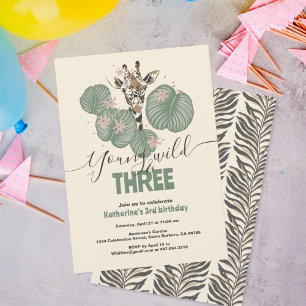 Invitation 3e anniversaire Wild Safari Giraffe Animal Party