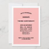 Invitation 3e fête d'anniversaire | Fun Kitty & Mice Personna (Dos)