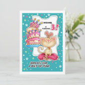 Invitation 3e fête d'anniversaire | Fun Kitty & Mice Personna (Debout devant)