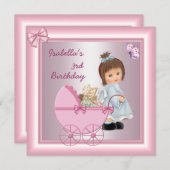 Invitation 3e fête d'anniversaire Jolie fille rose (Devant / Derrière)