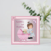 Invitation 3e fête d'anniversaire Jolie fille rose (Debout devant)