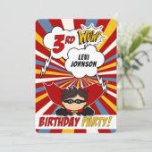 Invitation 3e fête d'anniversaire Superhero Red Comic pour ga (Debout devant)