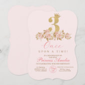 Invitation 3e Mignonne Pink Gold Crown Princesse Anniversaire (Devant / Derrière)