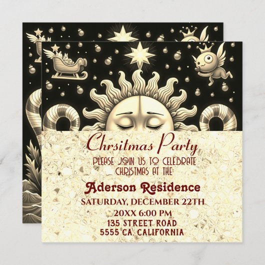 Invitation 3e Noël doré Soleil de Noël doré (Devant / Derrière)