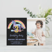 Invitation 3e Rainbow Unicorn photo d'anniversaire (Debout devant)