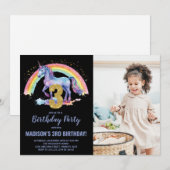 Invitation 3e Rainbow Unicorn photo d'anniversaire (Devant / Derrière)