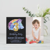 Invitation 3e Rainbow Unicorn photo d'anniversaire (Debout devant)