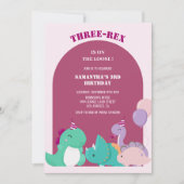 Invitation 3ème anniversaire de dinosaure rose mignon (Devant)