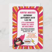 Invitation 3ème anniversaire de fête Superhero Pink Comic pou (Dos)