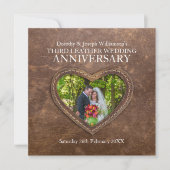 Invitation 3ème anniversaire de mariage en cuir cœur marron (Devant)